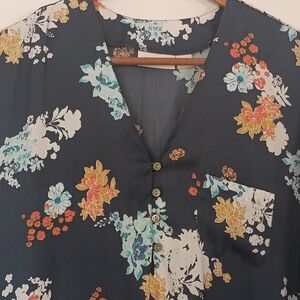 Nordstrom Lingerie Navy Multicolor Floral Chiffon Sleepshirt S V-Neck